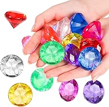 FANNAS Edelsteine für Kinder,30 Stück 32mm Acryl +Diamanten Deko Bunt Transparent Glitzer +Dekosteine Streudeko Tisch Hochzeit Steine, DIY Glitzer Steinchen Kristalle Strass für Schatzsuche
