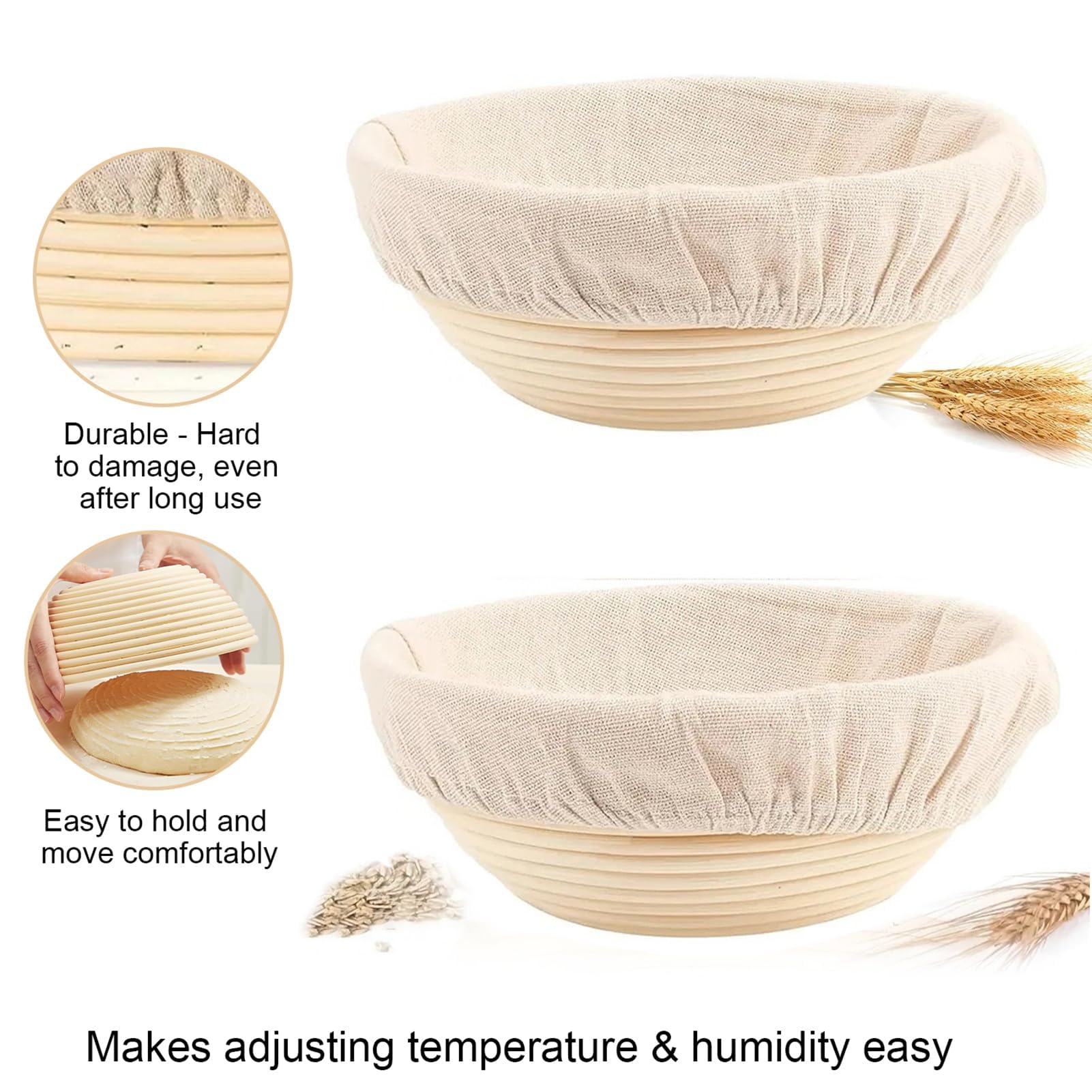 Kit de démarrage au levain avec panier grille-pain naturel, 2 paniers de fermentation et 750 ml pâte aigre