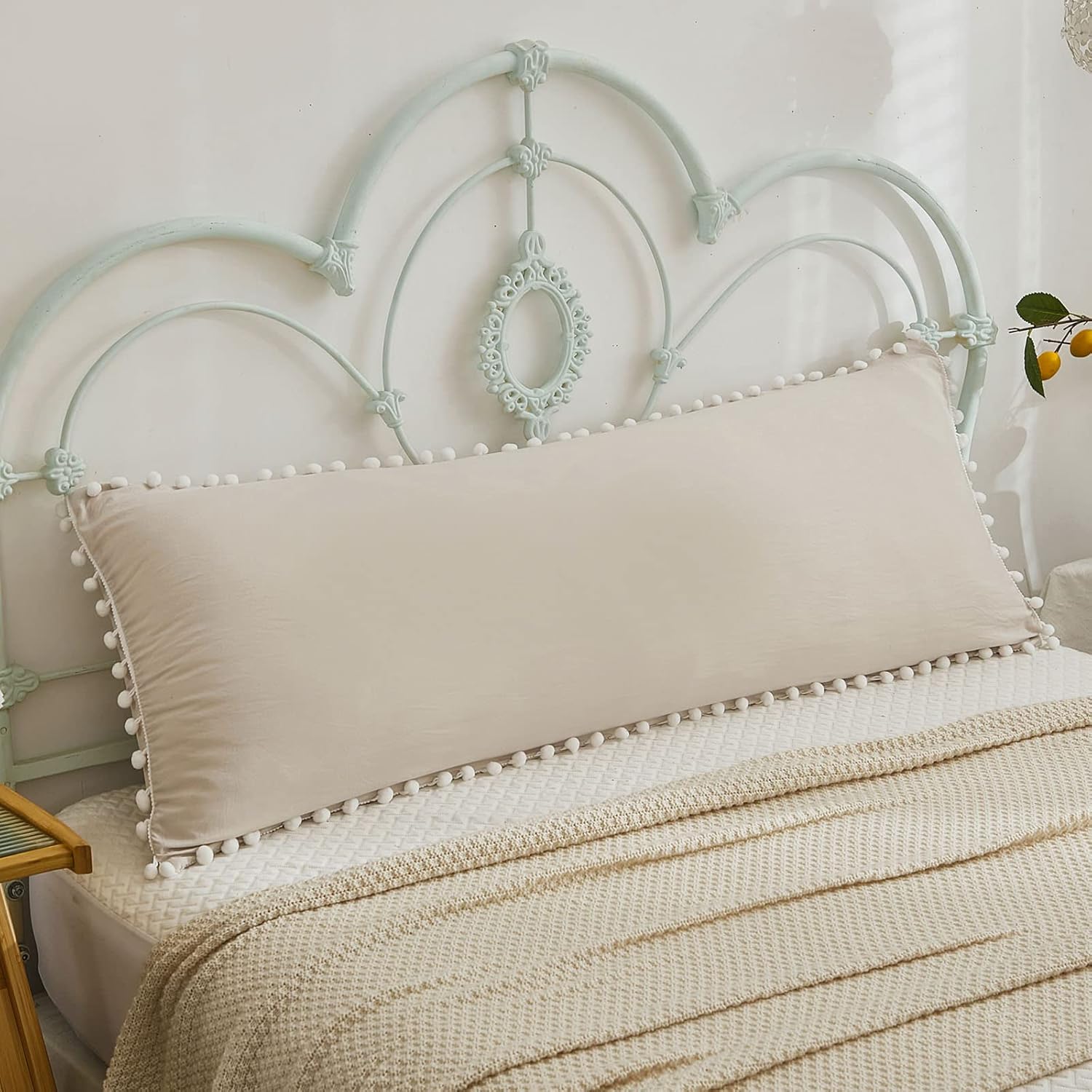 Bedbay Beige Body Pillow Pillowcases,Pom Pom Pillow Cases