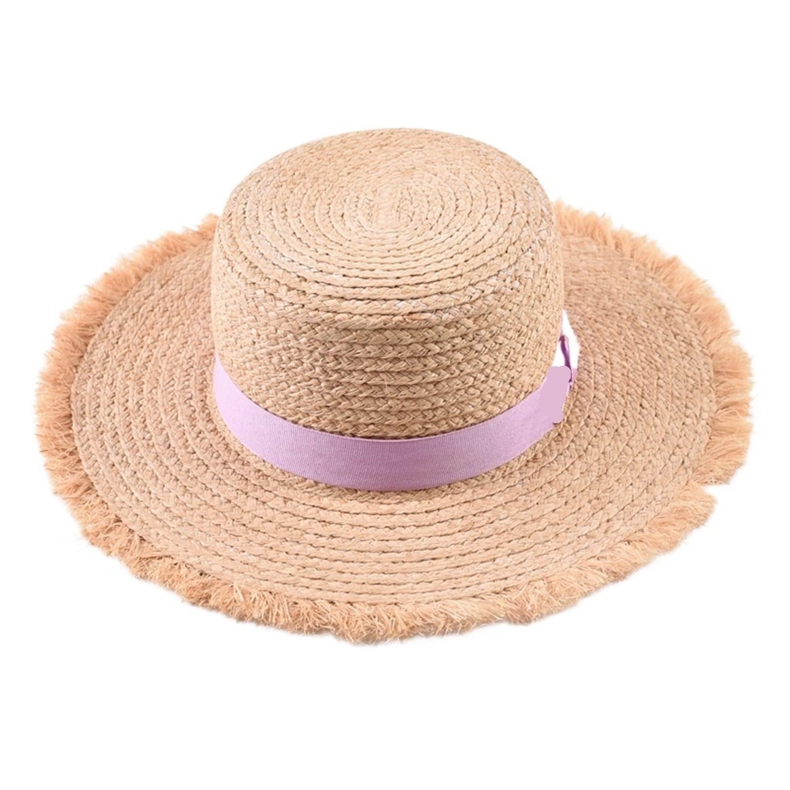 Sombreros de paja de rafia natural para mujer, protección contra el sol al aire libre, vacaciones, playa