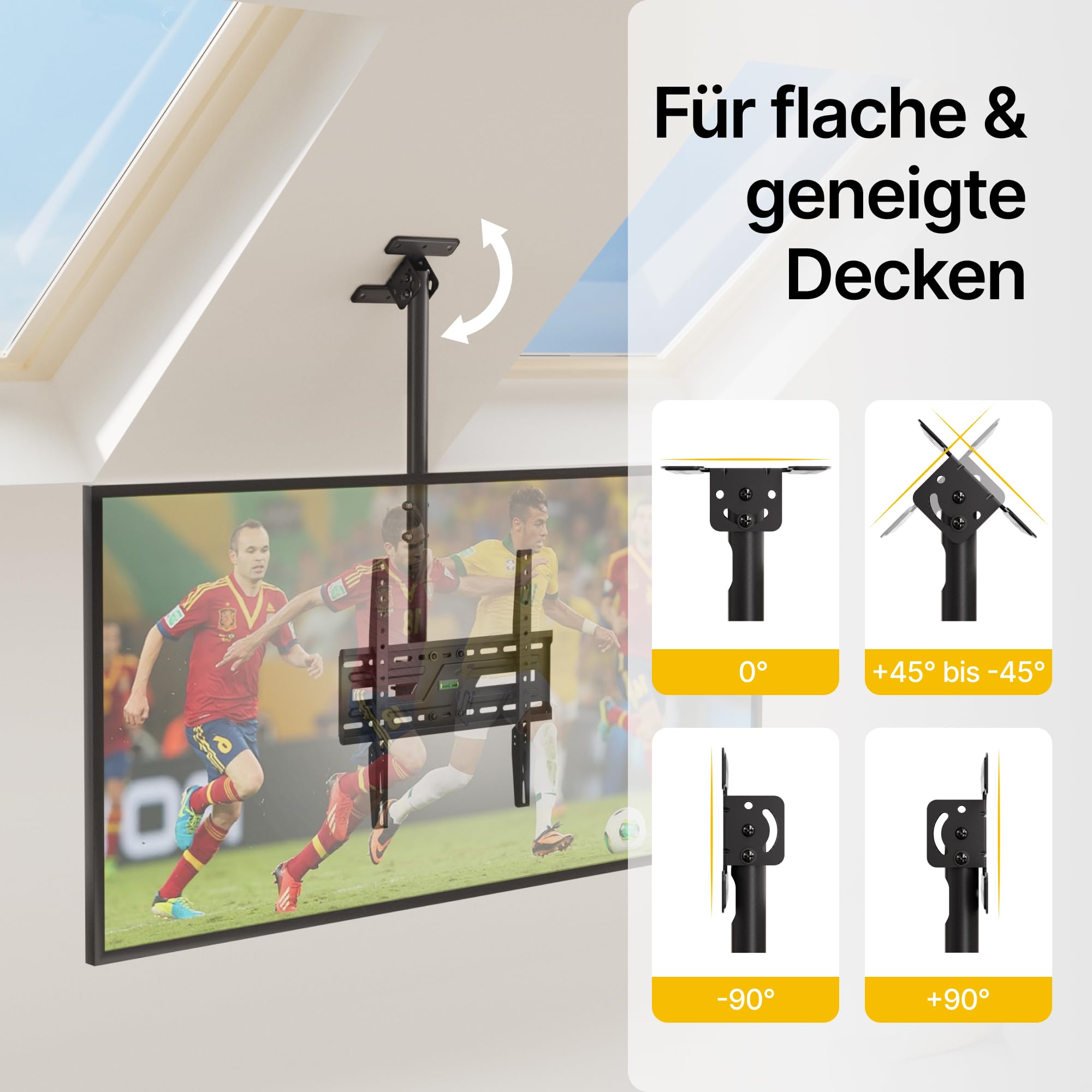 monTEK 25°Neigbar TV Deckenhalterung für 37-75 Zoll Bis zu 50kg mit Libelle