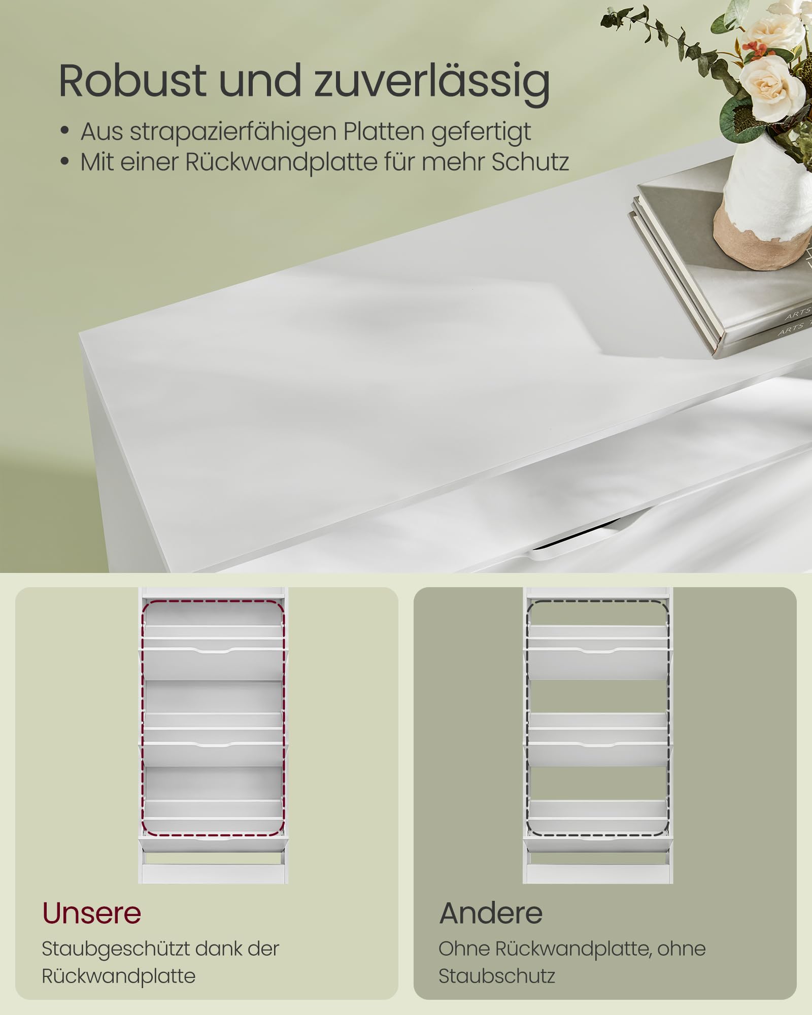 VASAGLE Custos Kollektion Schuhschrank 3 Klappen 24 x 60 x 139 cm 15-18 Paar Schuhe wolkenweiß