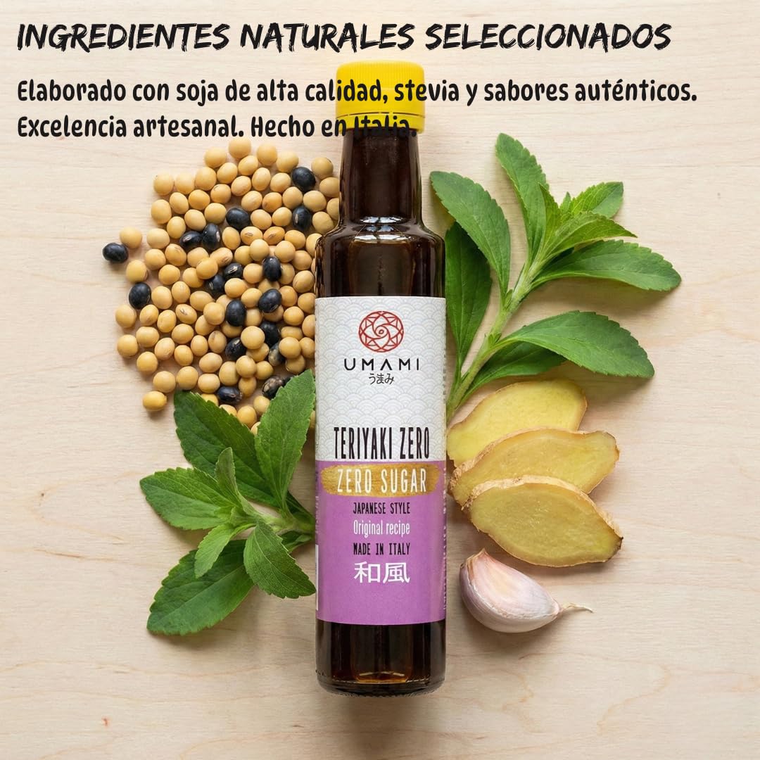 Umami Salsa Teriyaki Zero 250ml - Sin Azúcares Añadidos, Cero Calorías, Low Carb - Ideal para Dieta Keto y Fitness - Aderezo para Pollo, Salmón y Verduras - Sabor Japonés Auténtico