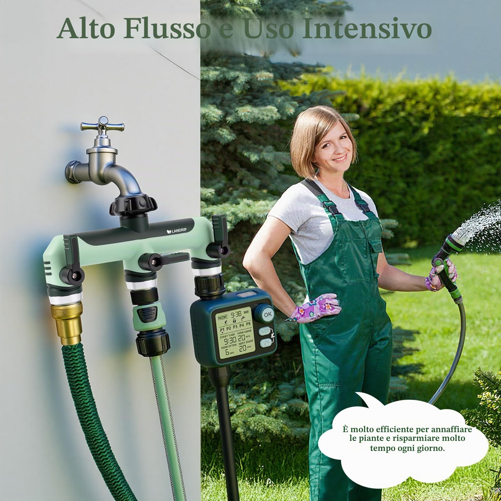 Landrip Splitter per Tubo da Giardino a 3 Vie, Regolabile con Flusso Completo, Resistente, Splitter per Rubinetto Esterno da 3/4 Pollici, connettore per Tubo con 3 valvole Singole per Rubinetto da | Sdoppiatore per rubinetto da 3/4", adattatore per tubo c