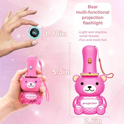 Miniatura 5 de Linterna proyector para niños, proyector de diapositivas en forma de oso con 48 patrones, regalo educativo interactivo para niños de aprendizaje