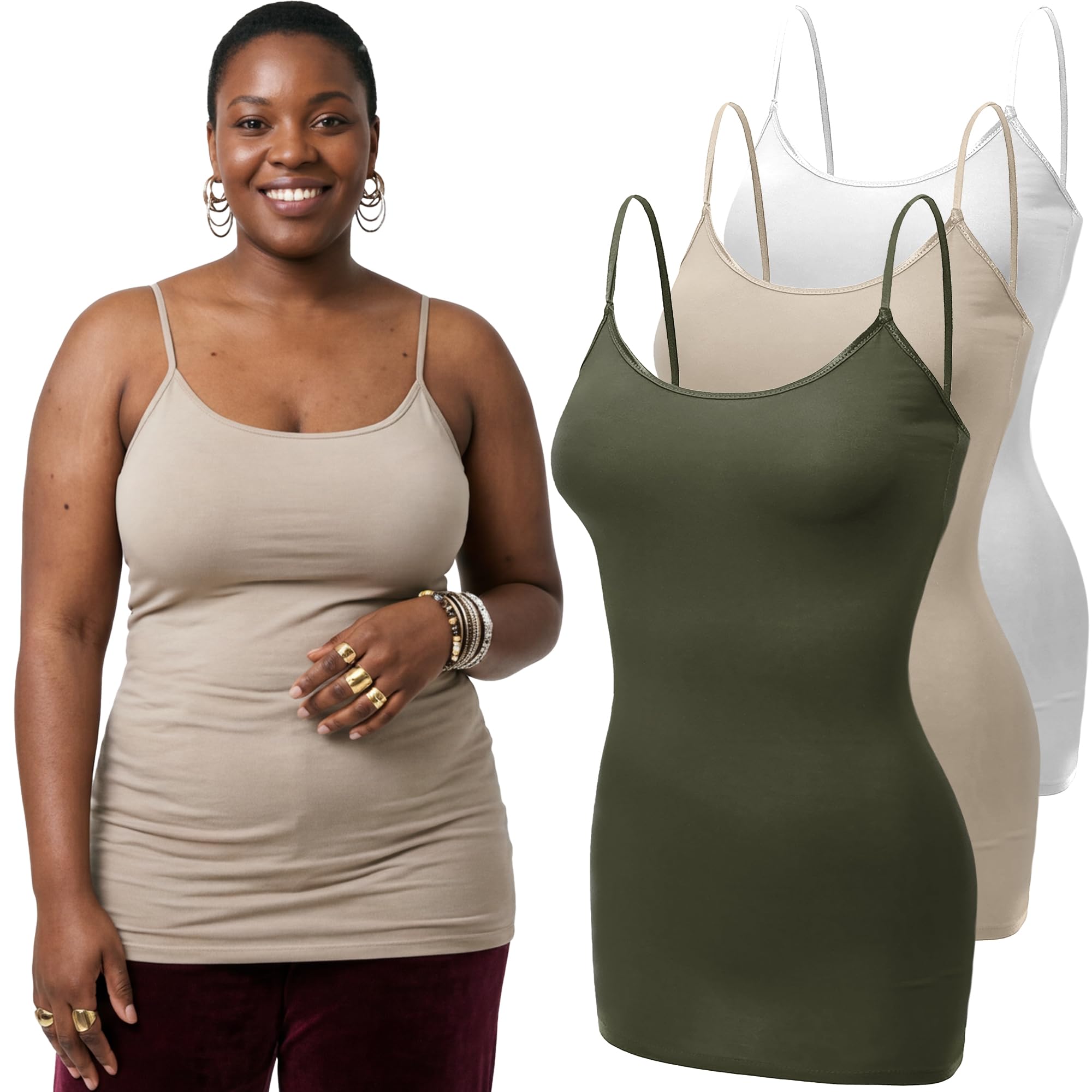 Emmalise Women's Basic Casual Long Camisole Adjustable Strap Cami Layering Top