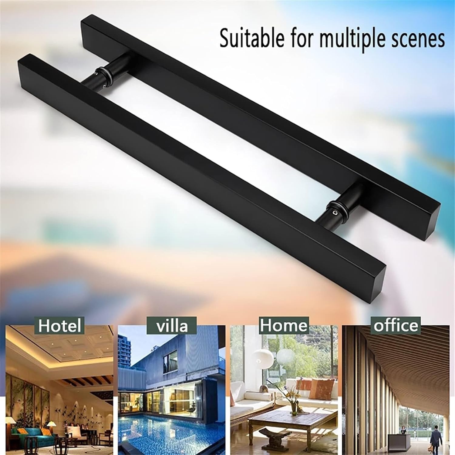 Gate Hardware Black Stainless Steel Square Tube Handle Glass Door Push-Pull Handrail Wooden Door Sliding Barn 10 Sizes (Size : 800x400mm)