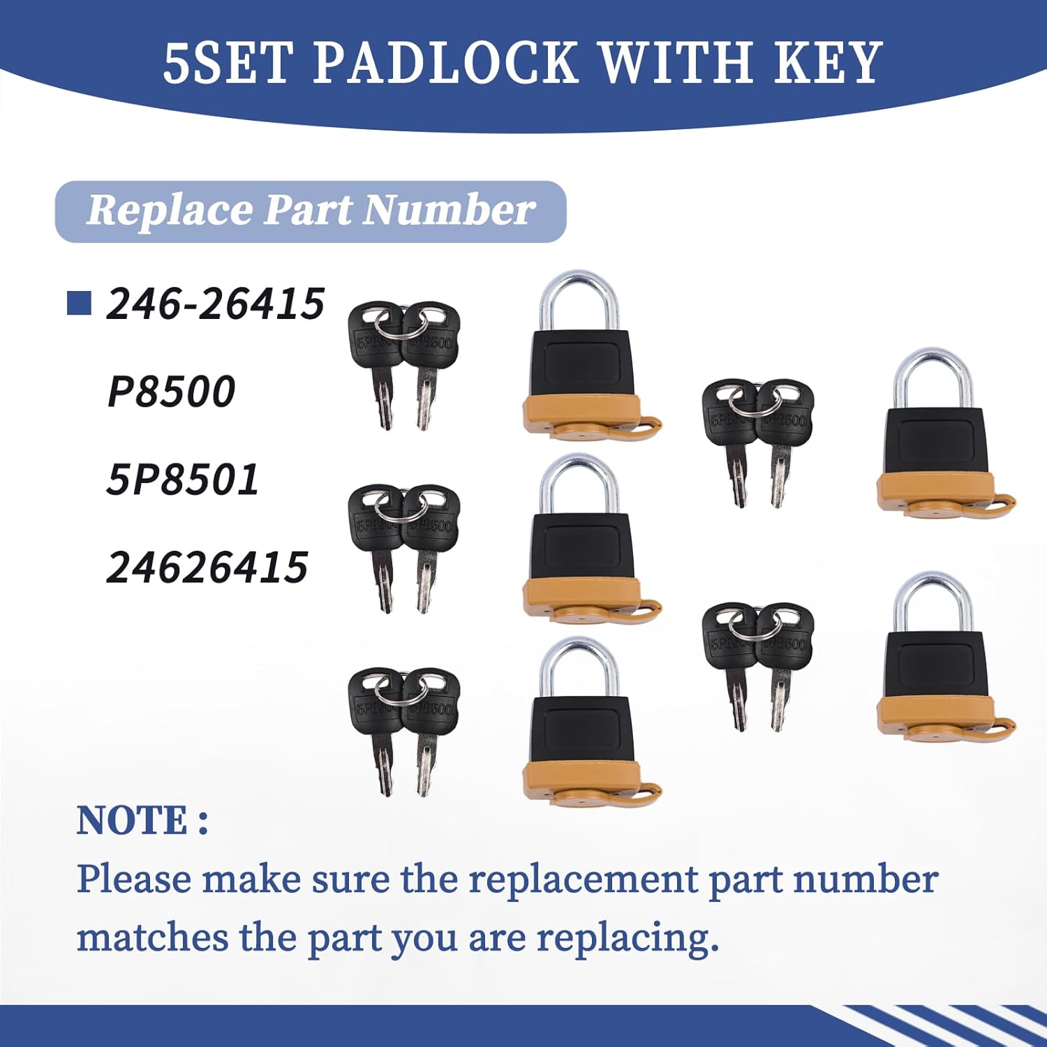 246-2641 5set Padlock with Key Compatible with Caterpillar CAT Fuel Cap 7X7700 1428828 20103300 2849039 Replace 5P8501 5P8500 2462641 (5)