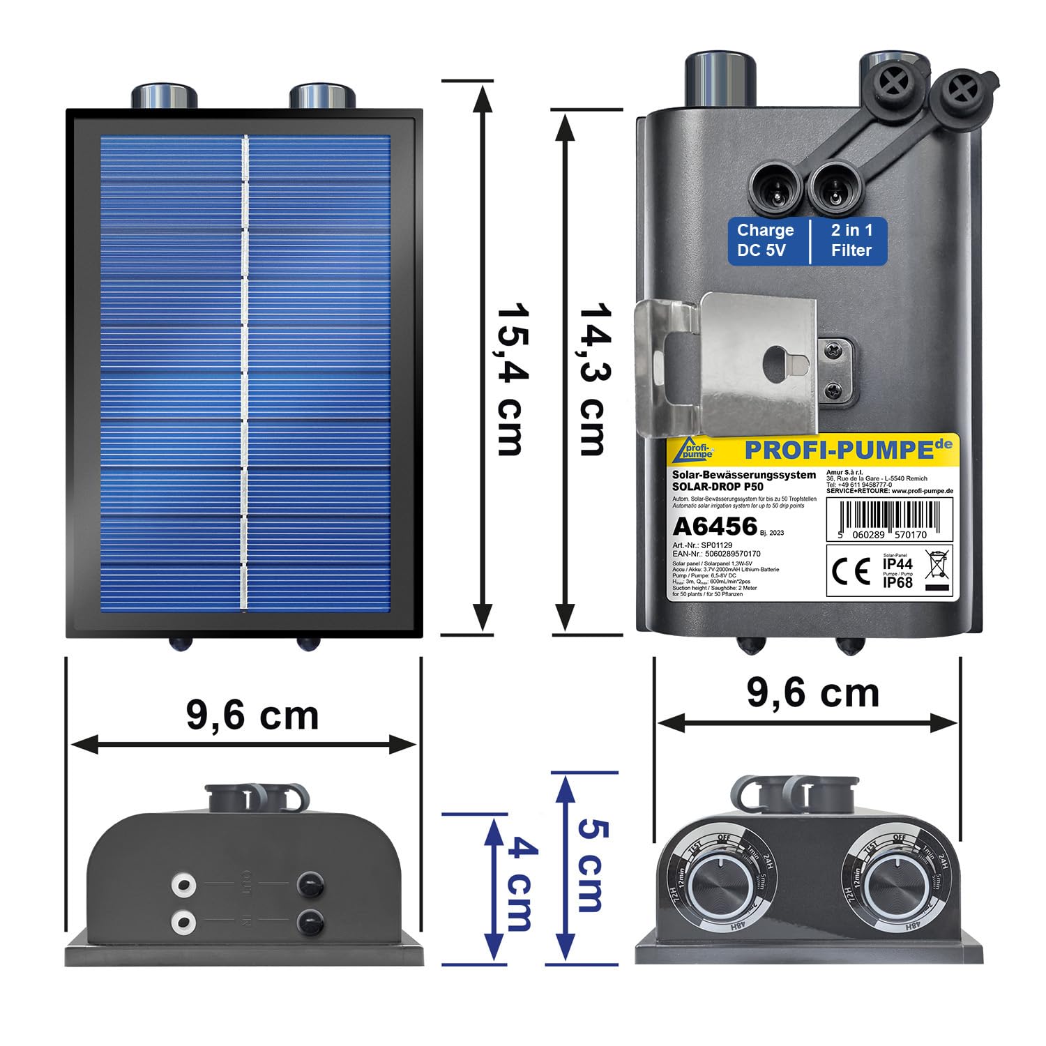 Automatyczne nawadnianie kropelkowe Solar Drop P50 – solarny system nawadniania dla maks. 50 roślin – samowystarczalny zestaw micro drip z pompą i akumulatorem XL do ogrodu i dużych grządek