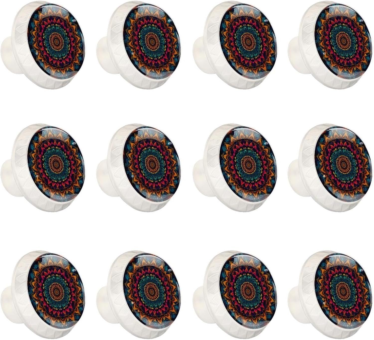 Black Round Colorful Mandala Pattern (1) Cabinet Knobs, Decorative Printed Drawer Knobs with Long & Short Screws for Home Improvement