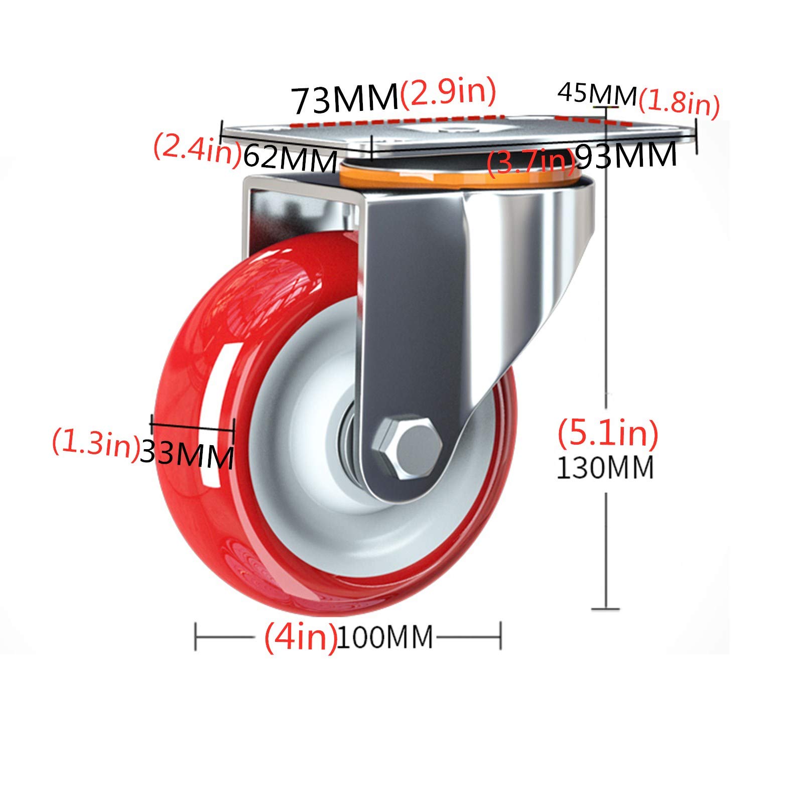 kółka samonastawne, Kółka obrotowe PU ze śrubami do wózka warsztatowego, szafy 180 kg, 4 sztuki, różne rozmiary(Standard,100mm/4inch)