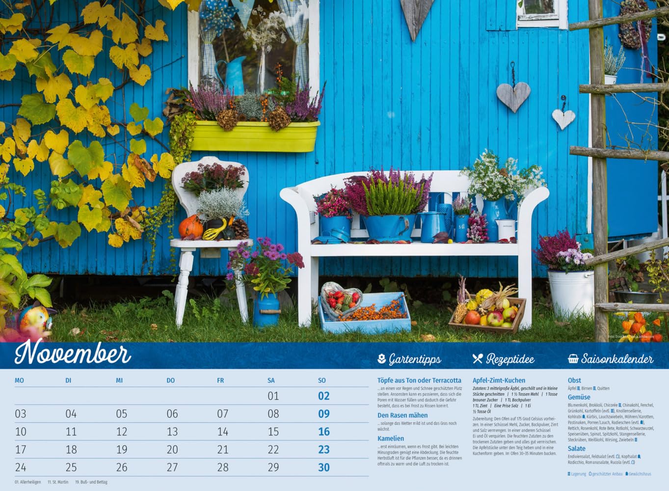 Landliebe Kalender 2025, Wandkalender im Querformat (45x33 cm) - Gartenkalender / Landleben mit Tipps zu Garten und Küche sowie Saisonkalender