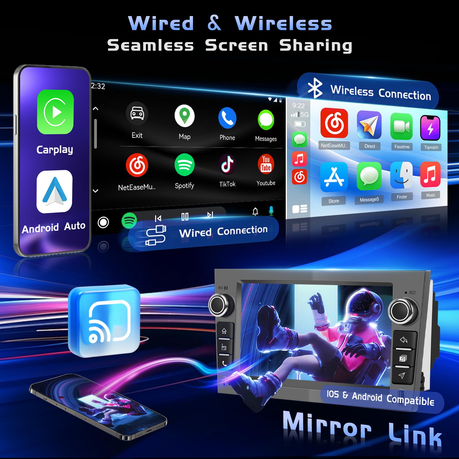 Hikity Radio samochodowe 2 GB + 64 GB z Androidem 13 dla Opla Astry Zafiry Meriva z bezprzewodową aplikacją Apple Carplay Android Auto, 7-calowym ekranem Radio samochodowe Bluetooth z Navi FM RDS WiFi