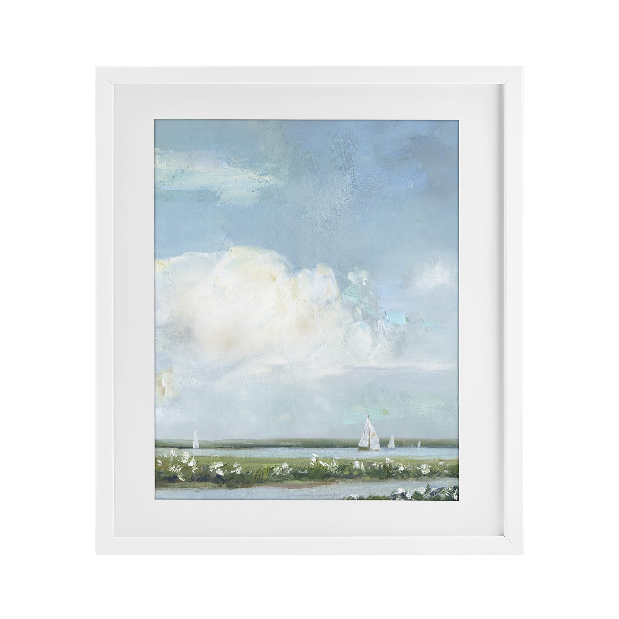 Stupell Industries Coastal White (Textured) Nautical Seaside Sailing Meadow, 17 X 21 Inch Framed Print Under Glass