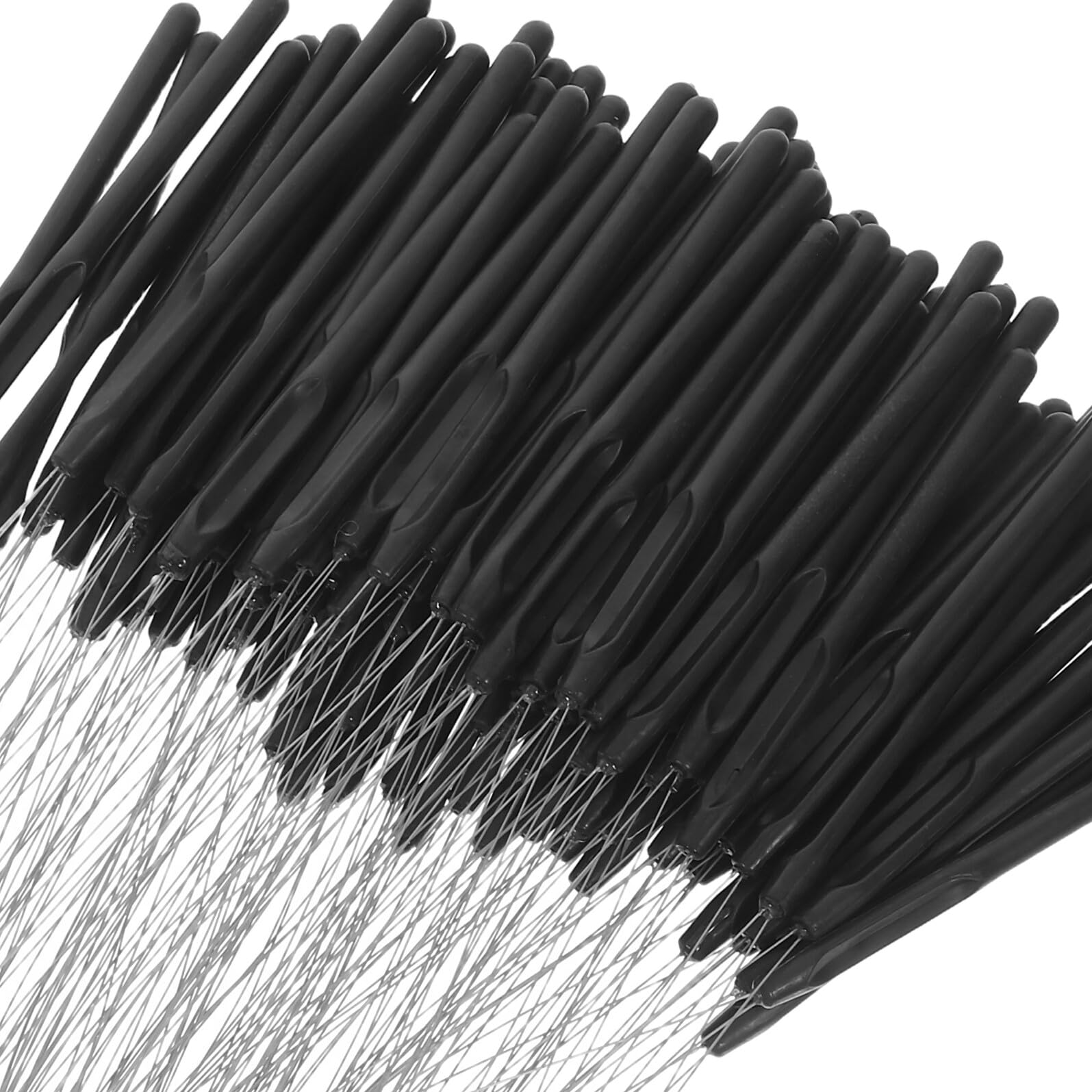 VILLCASE 100 Outils Enfile-Perles pour Extensions de Cheveux Crochet et Poignée en Plastique Noir Aiguille à Tirer les Perles pour Coiffure Accessoire Compact pour Perruques et