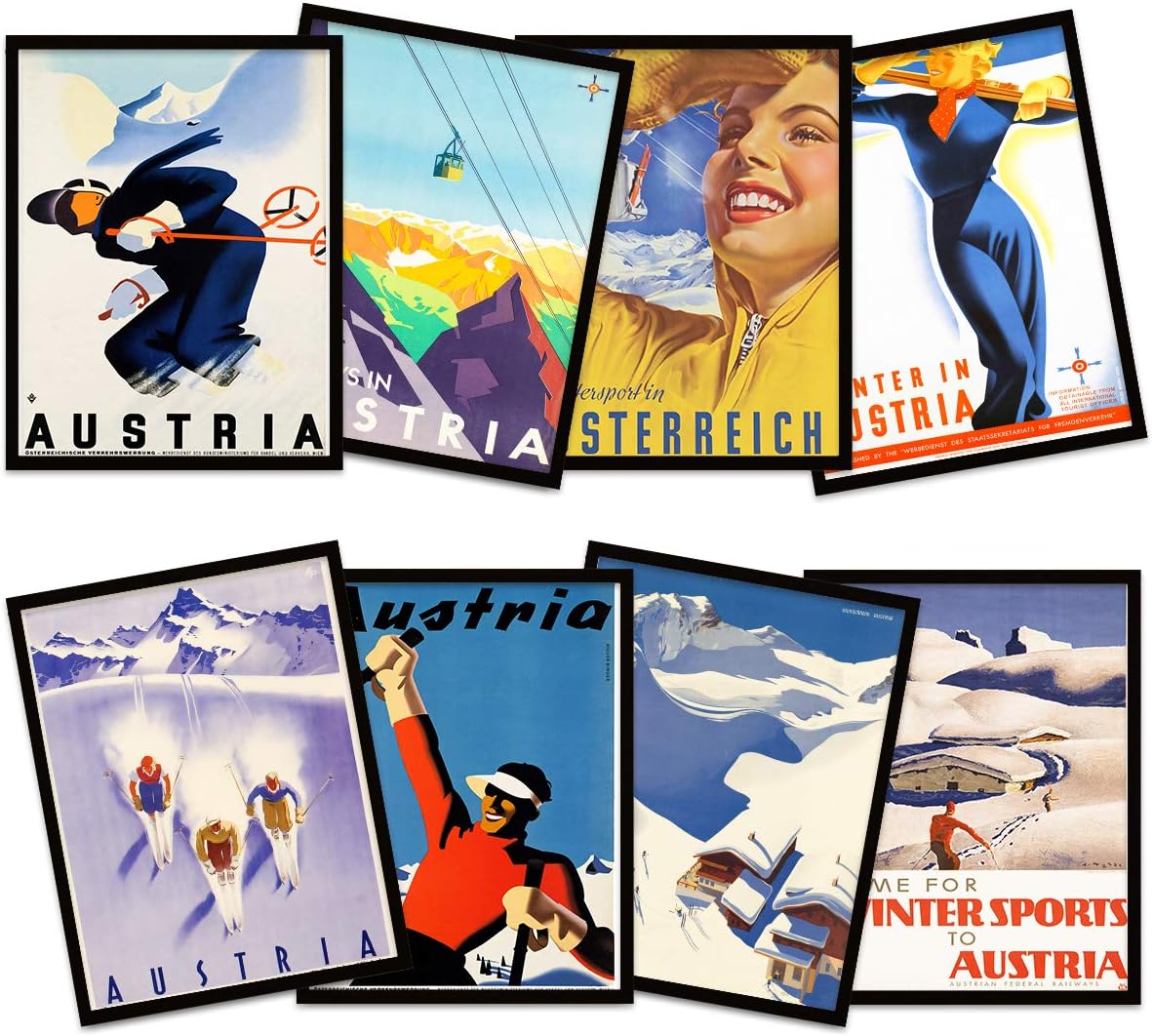 Austria Skiing Travel Winter Sport Snow Alps Unframed Wall Art Print Poster Home Decor Premium Pack of 8
