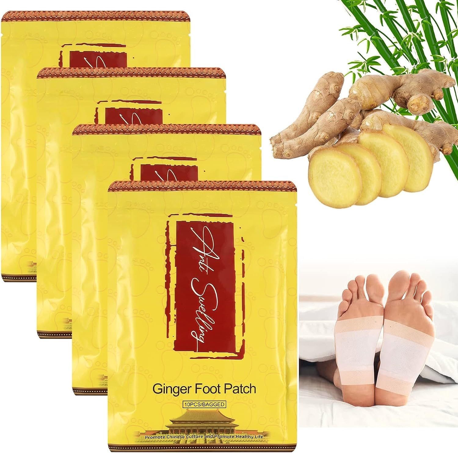 Ginger Foot Pads, Natural Foot Patches for Foot Care, Stress Relief, Improve Sleep Quality, 40 Pcs