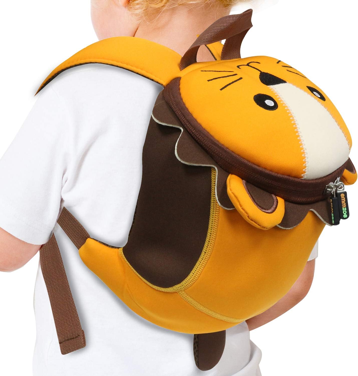 Emmzoe Toddler 3D Animal Backpack with Detachable Safety Harness Leash - Lightweight, Water Resistant, Adjustable - Fits Snacks, Food, Toys (Lion)