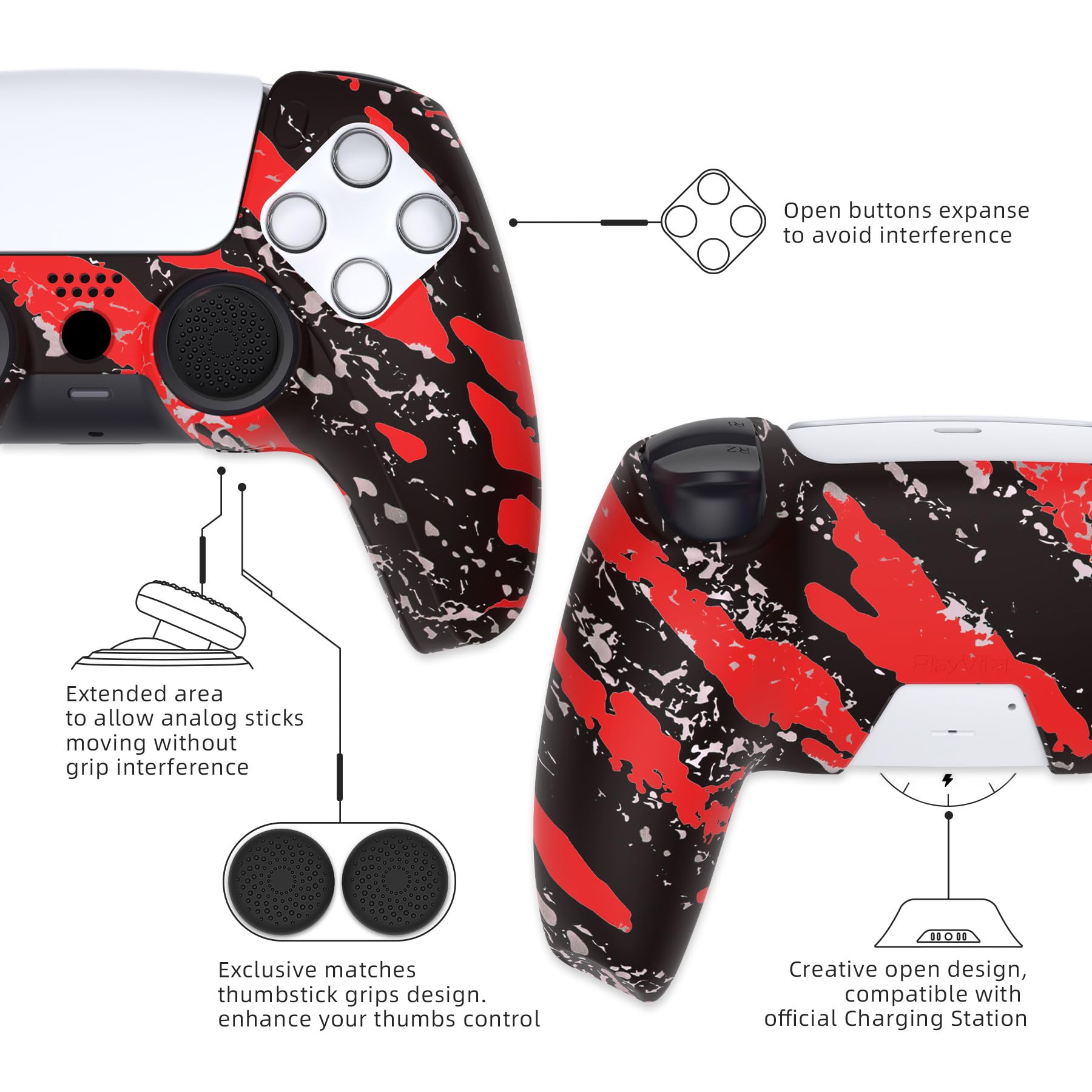 PlayVital Funda de Silicona para ps5 Mando - Cubierta Protectora Antideslizante y Suave con 6 Tapas para Pulgar, Grip Mejorado, Compatible con Base de Carga (Pure Series-Efectivo 100 Dólares) — view 17