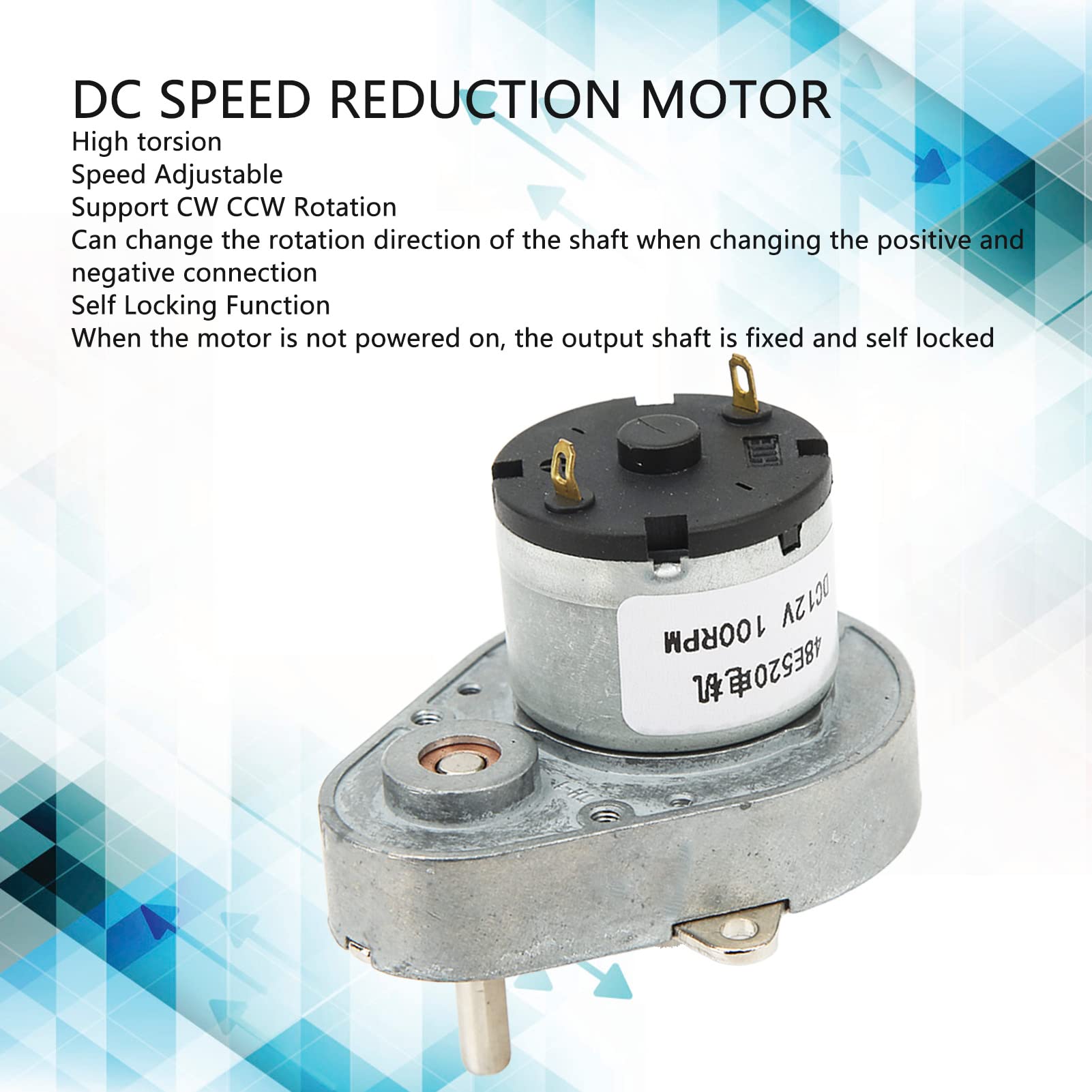 Moteur à Engrenage DC 100RPM 48E520, Réducteur de Vitesse Réversible 12V - Auto - blocage Sécurisé, Moteur CW/CCW Puissant pour Robotique et Automatisation