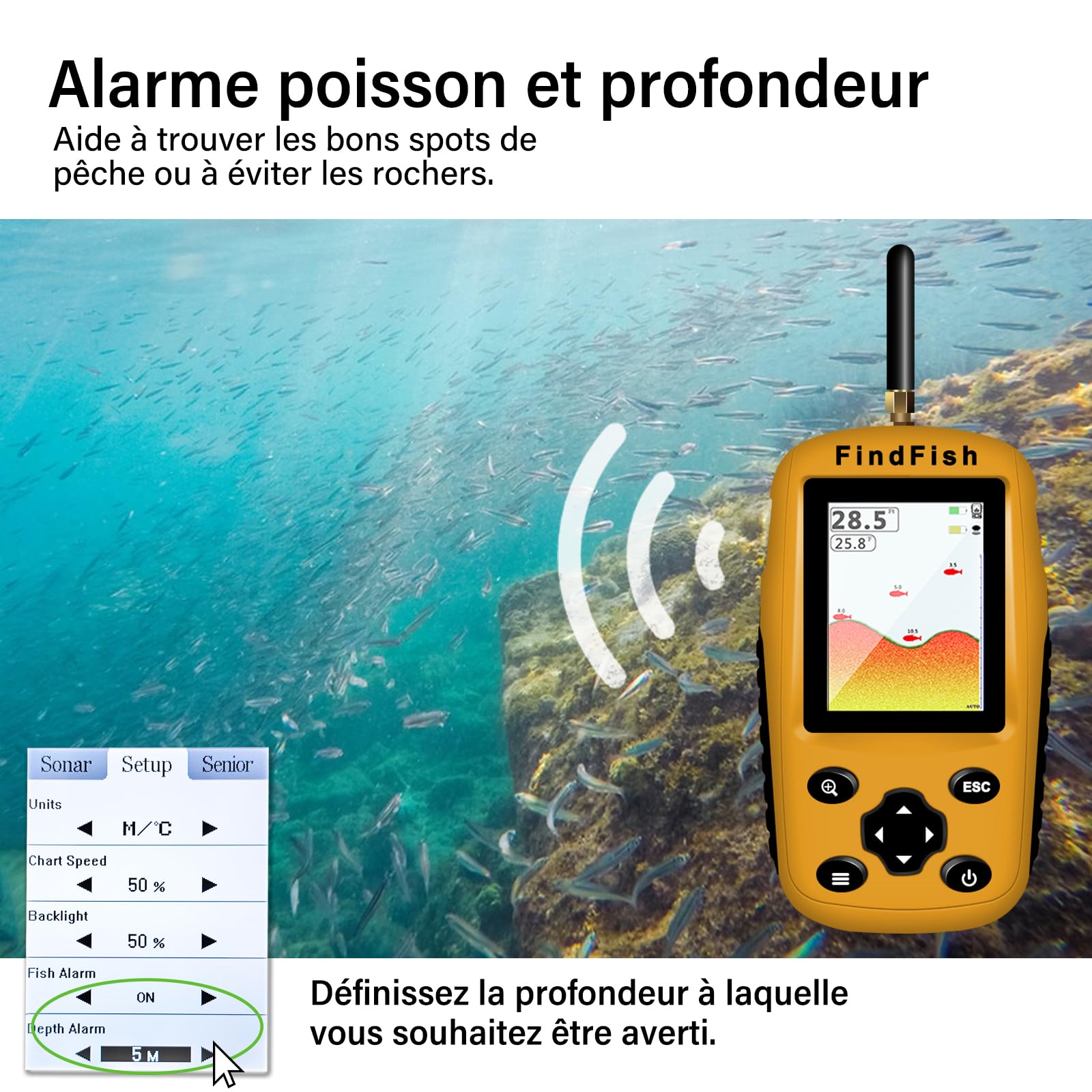 Sondeur de Pêche Portable Ecoscandaglio da Pesca Portatile, Ideale per Pesca Sportiva da Scogli, Riva o Spiaggia, Cerca Pesci da Lancio