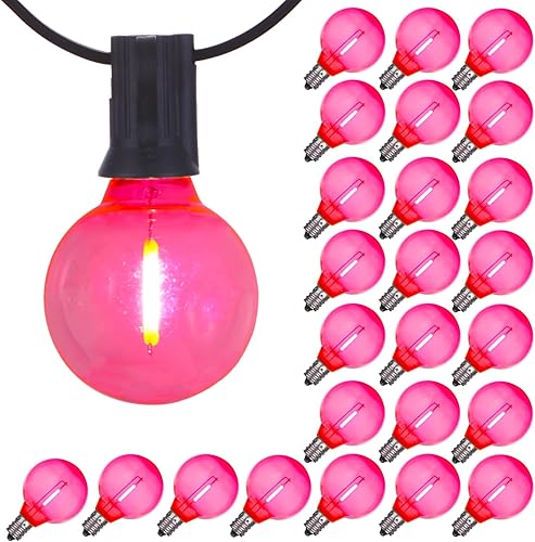 Paquete de 25 bombillas de repuesto G40, bombillas LED de 120 V, para tira de luces E12 para exteriores, rosa transparente