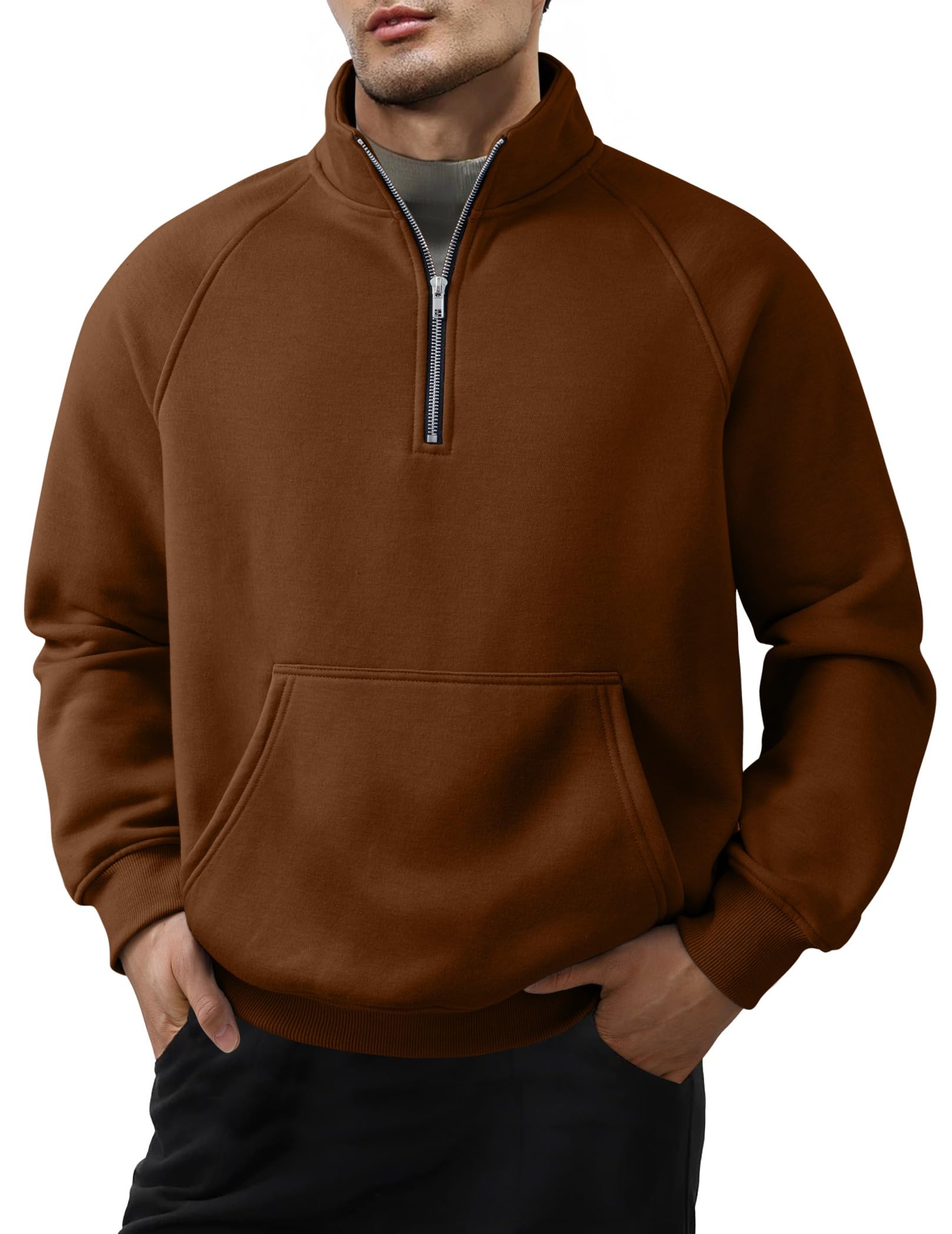 JMIERR Men's Fleece Quarter Zip Pullover Sweater Casual Cotton Fall Winter Family Outfit Warm Mock Neck with Pockets