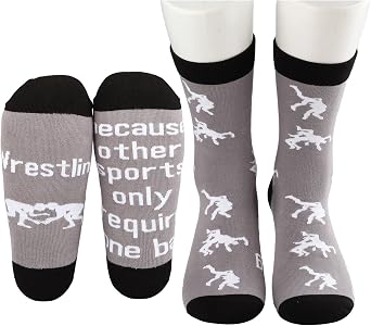 MBMSO 2 Pairs Wrestling Socks Wrestler Gifts Wrestle Socks Wrestling Because other Sports only Require One Ball Crew Socks