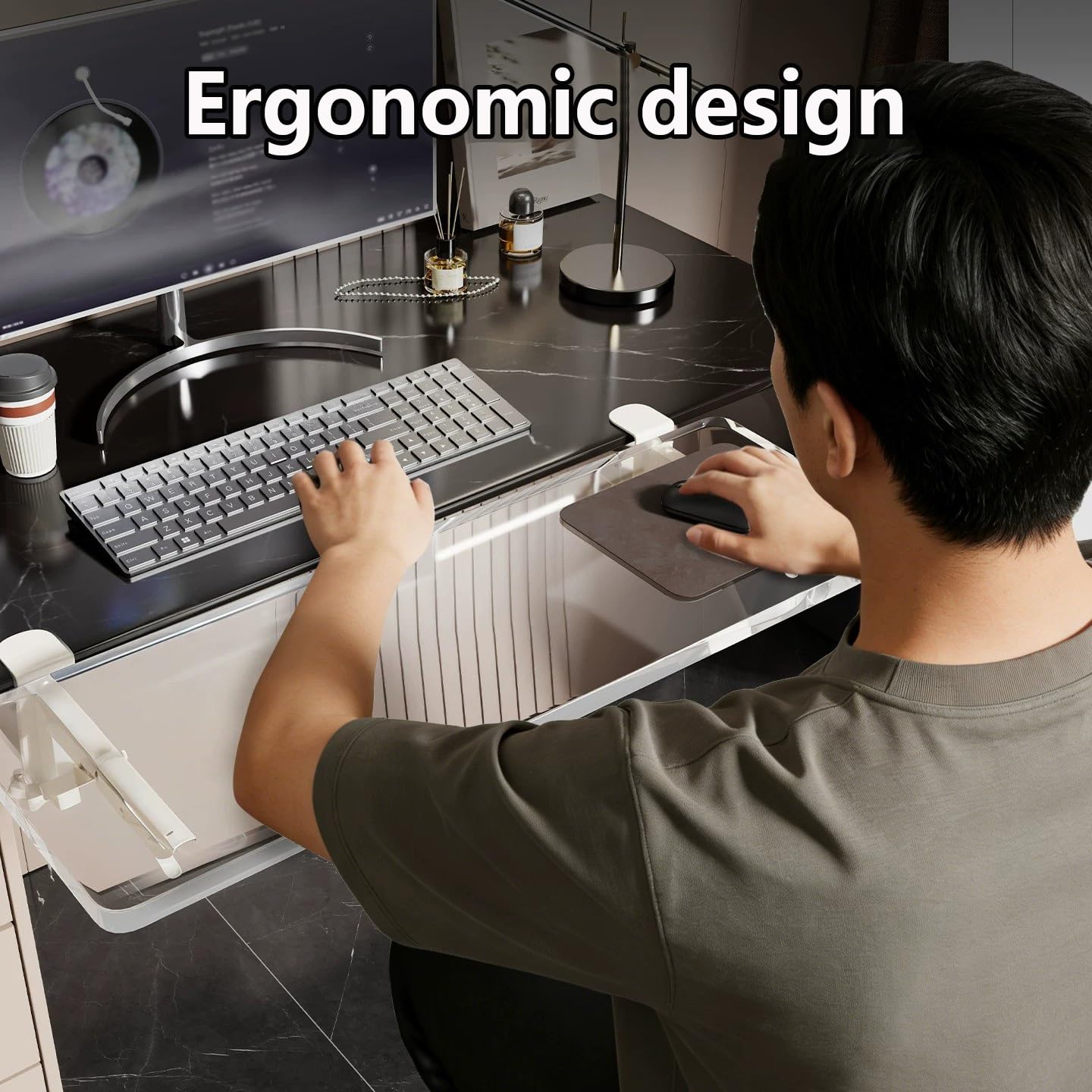 Ergonomiczny Panel Przedłużający Krawędzi Biurka,90 Stopni Składane Przedłużenie Biurka Taca Bez Wierceń, Zaokrąglone Krawędzie(40cm/7,9 cala)