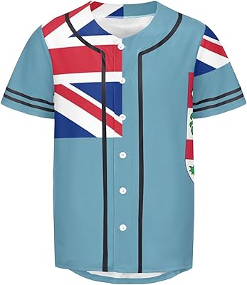 Fiji Flag Mens Baseball Button Down Jersey Hipster Hip Hop T Shirts