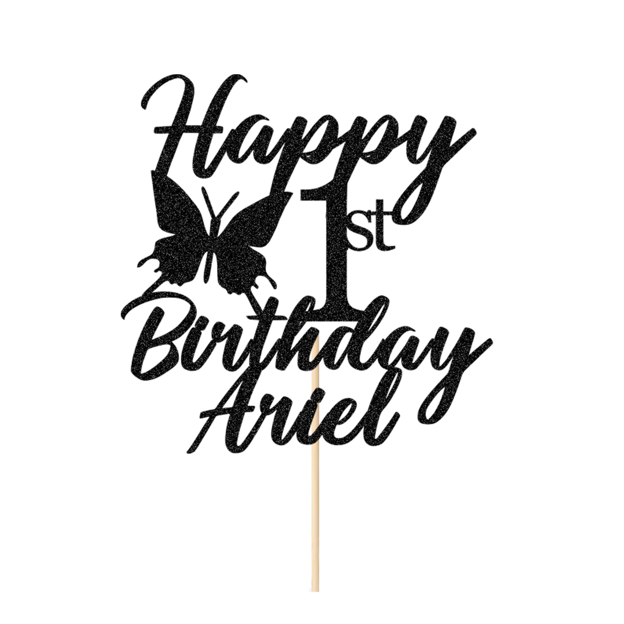 Personalised Happy Birthday Cake Topper Cake Decorations Birthday Cake Toppers Gifts Custom Double-Sided Glitter Cake Toppers with Any Age & Name for 1st 3rd 18th 21st 30th 40th(Black) — image 1