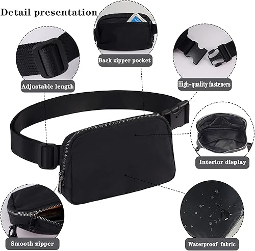 Miniatura 4 de Riñonera cruzada negra para mujer, bolsa de cinturón ajustable para exteriores, entrenamiento, viajes, casual, correr, senderismo, ciclismo,