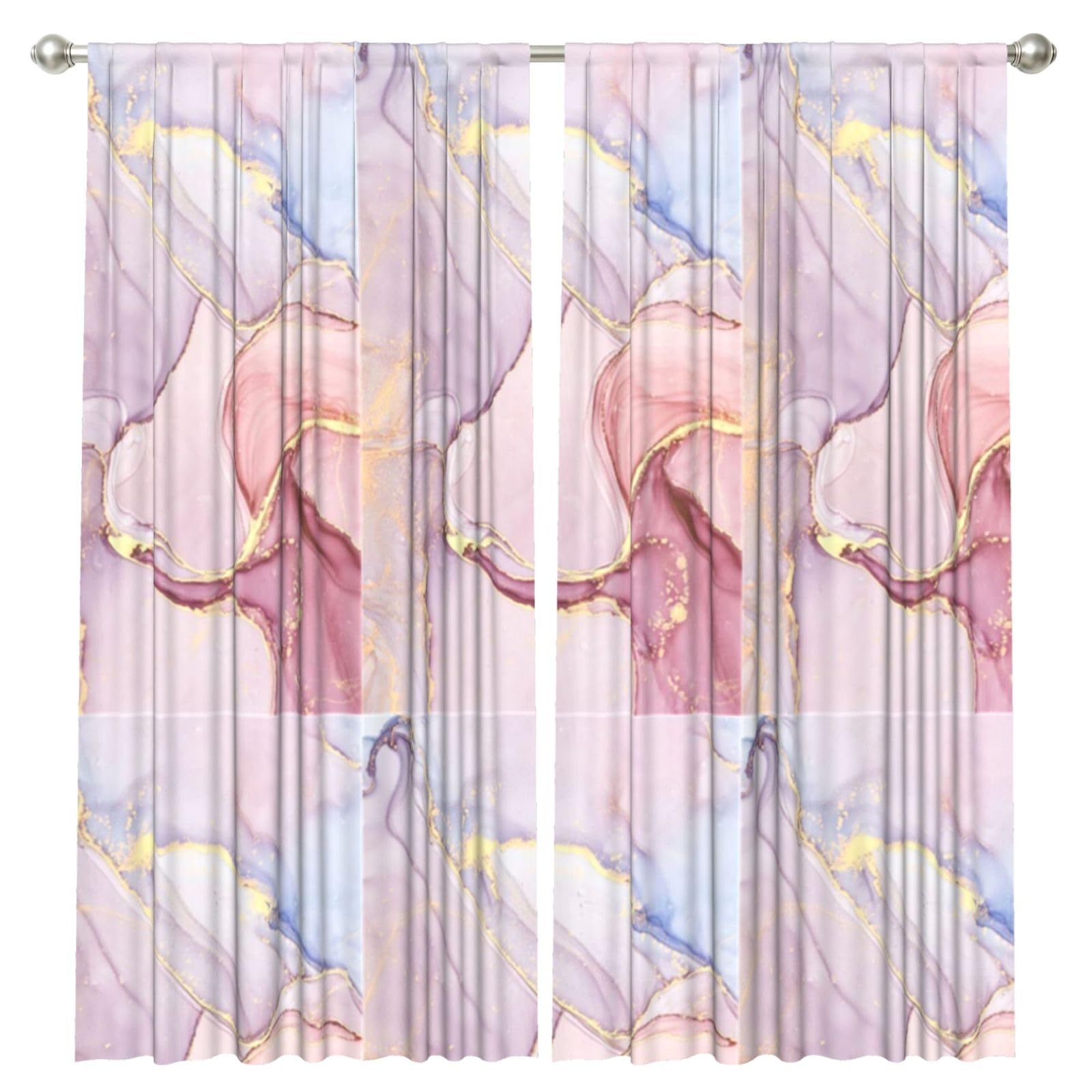InOmak Pink Marble, 2 Panels Window Curtains 52 x 84 Inch Blackout Curtains for Living Room Bedroom