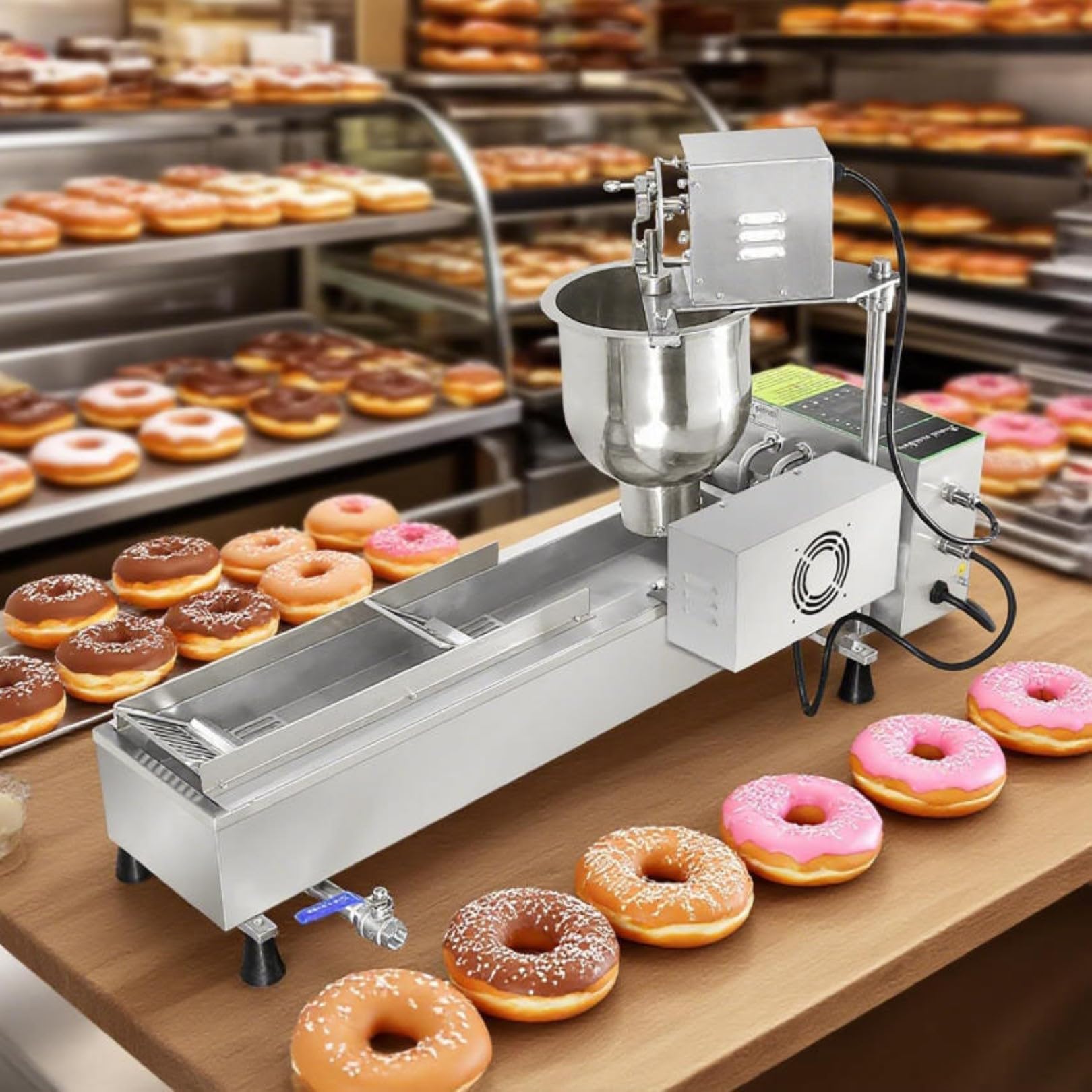 Mini Donut Maker Maschine Elektrische Edelstahl Fritteuse Auto Zählen & Wenden Timer & Temperaturregelung Bis zu 800 Donuts pro Stunde