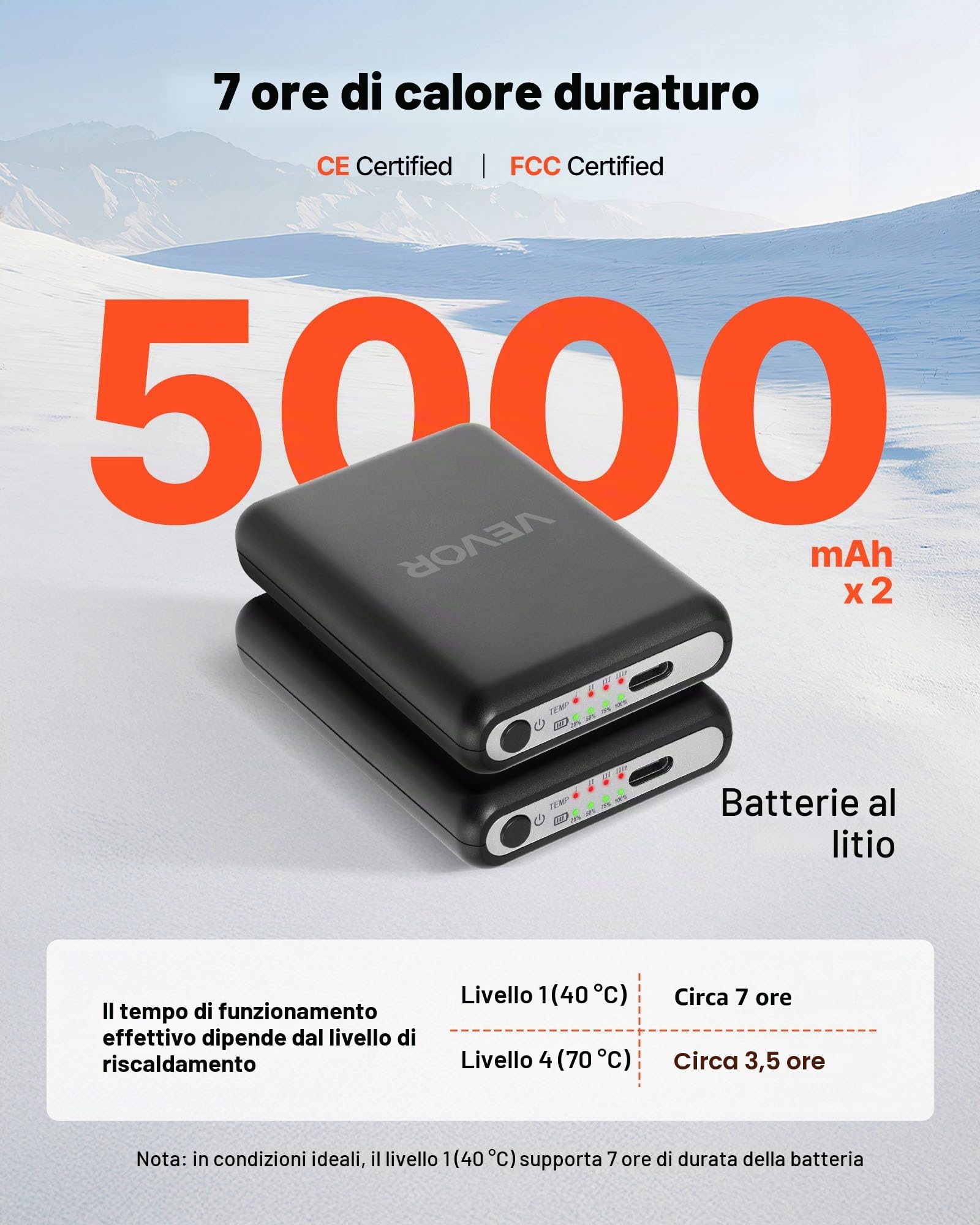 VEVOR Calze riscaldate, batteria 5000 mAh, calze riscaldanti ricaricabili con 4 livelli di riscaldamento, calze riscaldate elettriche con controllo app per uomini e donne, scaldapiedi per caccia