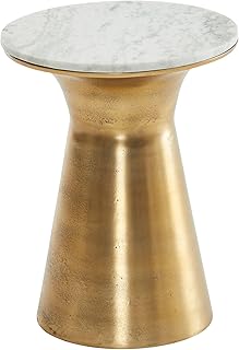 FineBuy Beistelltisch Echter Marmor Weiß 35x35x45 cm Anstelltisch Metall Gold, Kleiner Sofatisch Rund, Wohnzimmertisch Couch Modern, Couchtisch Hoch