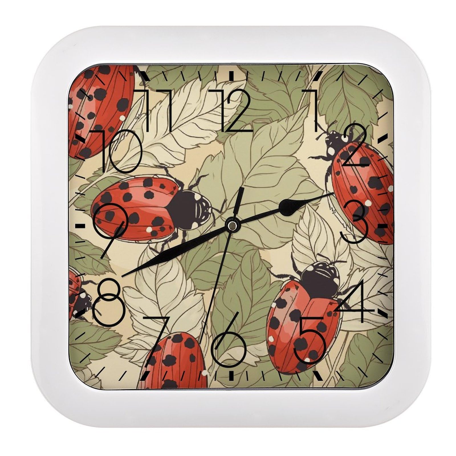 Horloge murale vintage carrée sans tic-tac au design original de coccinelle