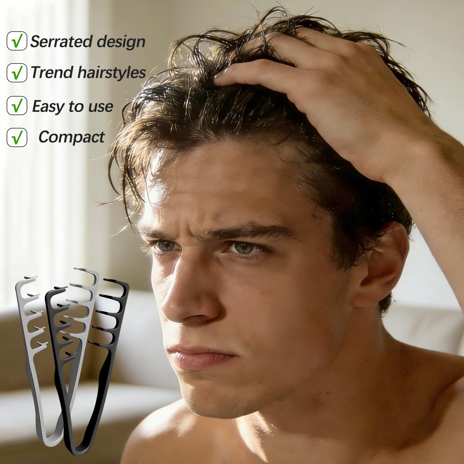 2 Pièces Peigne Cheveux À Texture Pliable, Brosse À Cheveux Bouclés Pour, Peigne Grosse Dent Large de Coiffage Volumineux Avec Texture, Pince De Levage, Pour Femmes Et Hommes (Gris Noir)