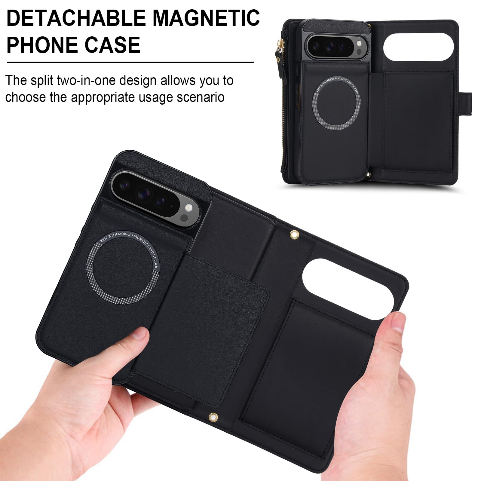 Generic Funda compatible con Google Pixel 9 Pro XL (color: albaricoque) funda de piel extraíble con correa para el hombro