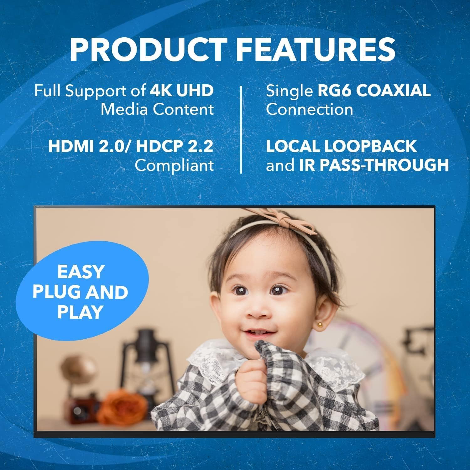 OREI 4K HDMI Over Coax Extender Upto 330 Feet - UltrHD HDMI 2.0 Over Coaxial Cable 75Ohm RG-6 Copper Dual Bidirectional IR Control, Audio Out CO-UHD330-K