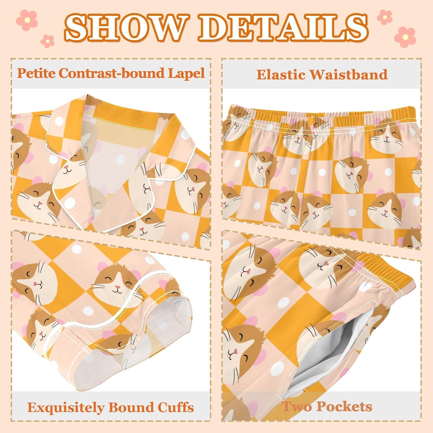 Kids Casual Satin Wear Set Grid Dot Hamster Pattern Unisex Relaxed Fit Clothing