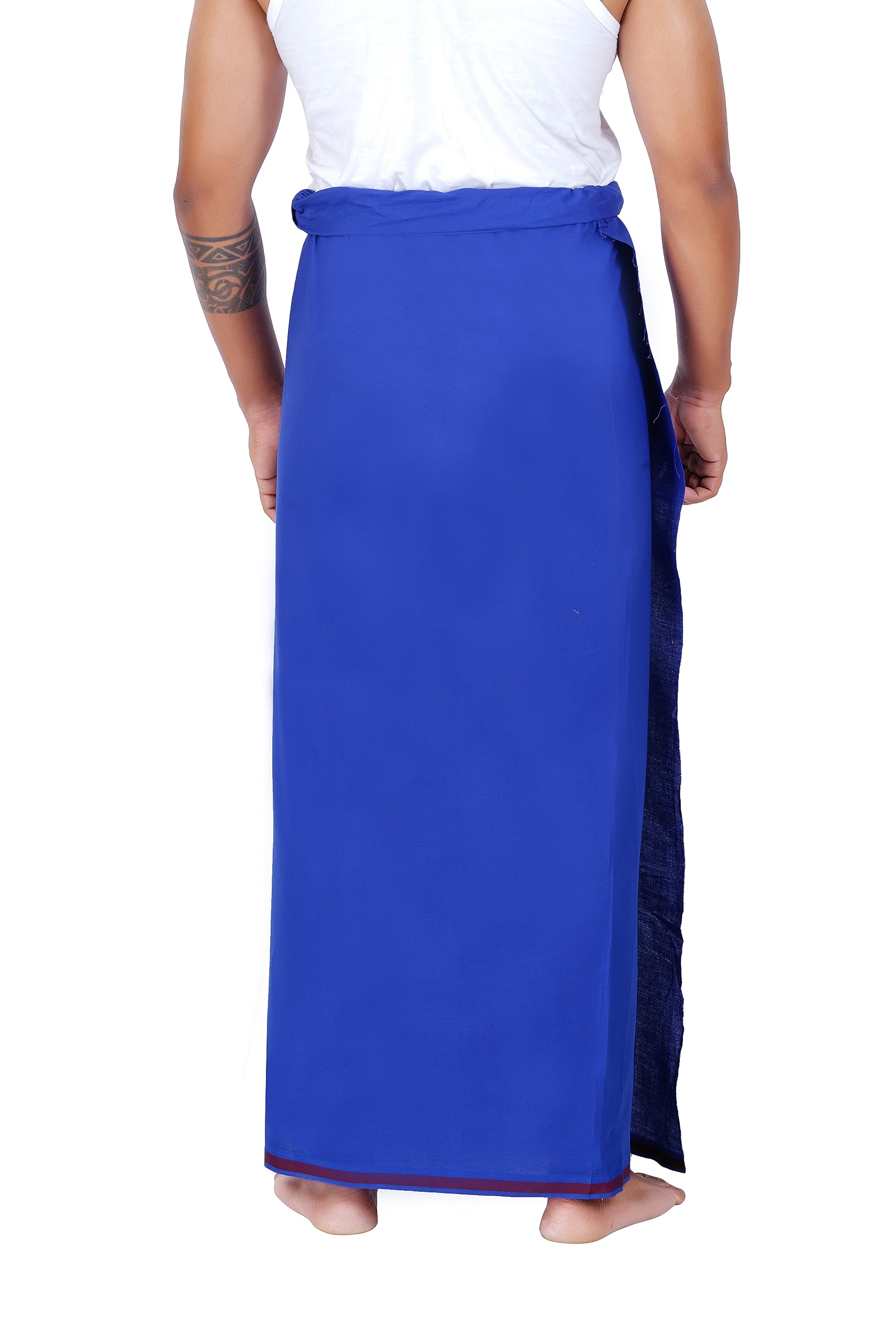 Prakasam Cotton Men's Single (1.30X2.00 Mtrs-4 Yard) Blue Colour Solid Hb Border Men Dhoti