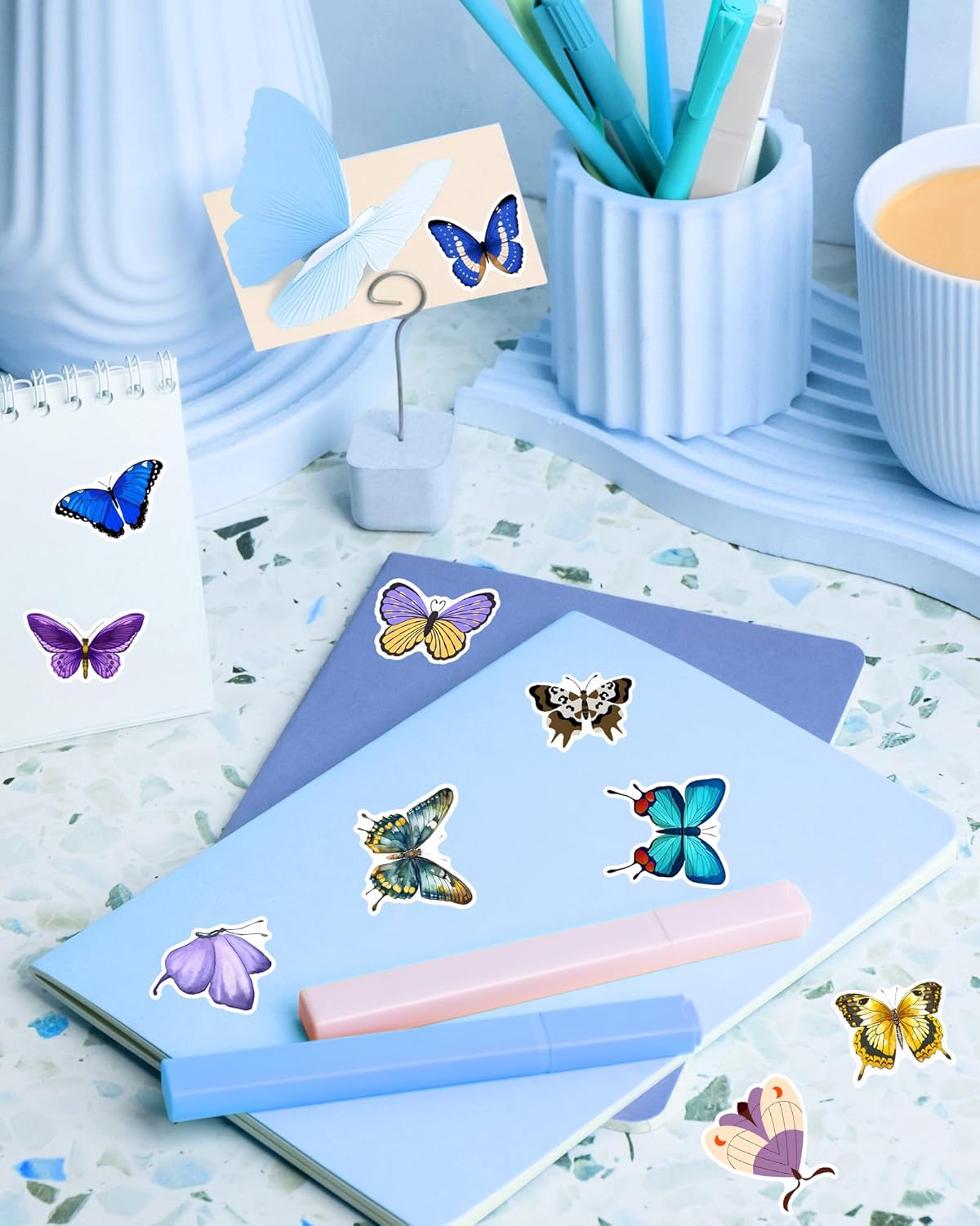 Colorful Butterfly Stickers Pack 50pcs- Vibrant Vinyl Decals for Scrapbooks, Journals, Water Bottles, Notebooks - Waterproof Decorative Stickers for Crafts and Rewards