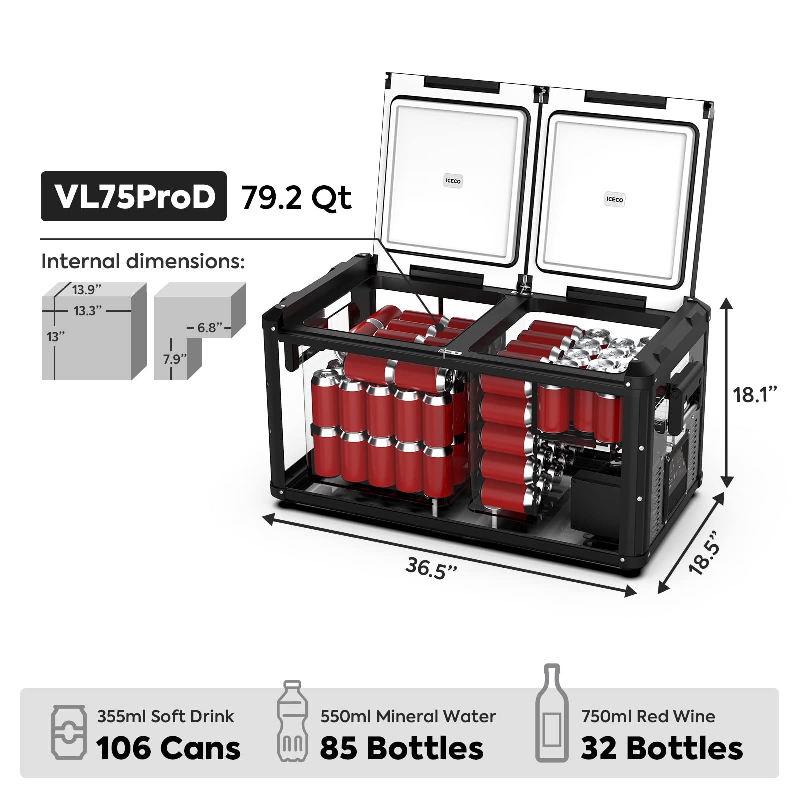 Amazon.com: ICECO VL 75 PRO 79 Quart Portable Refrigerator Double