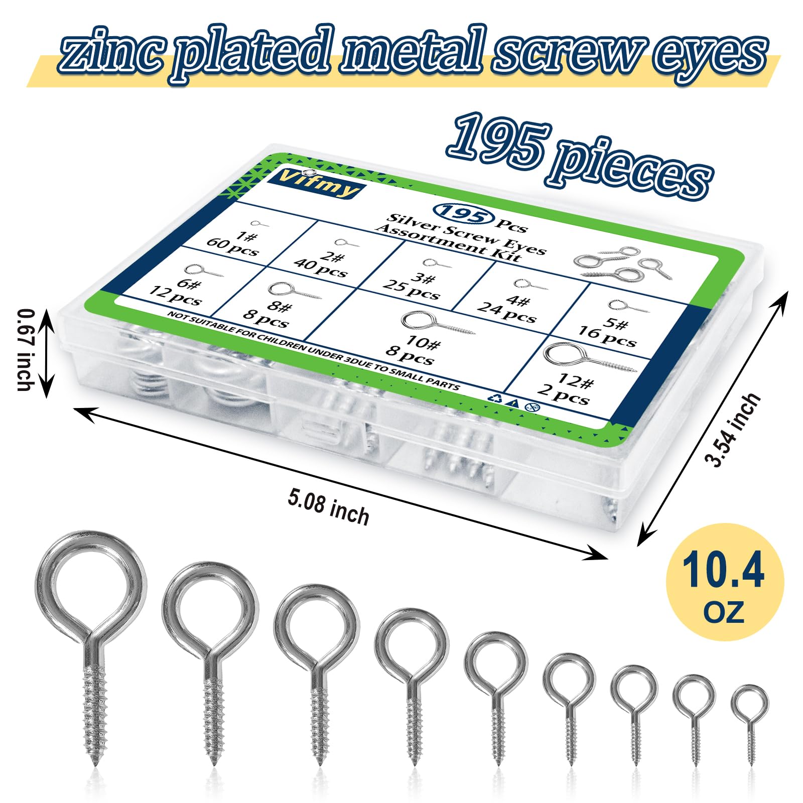 Eye Hook Screw Kit - 195 Pcs Assorted -6