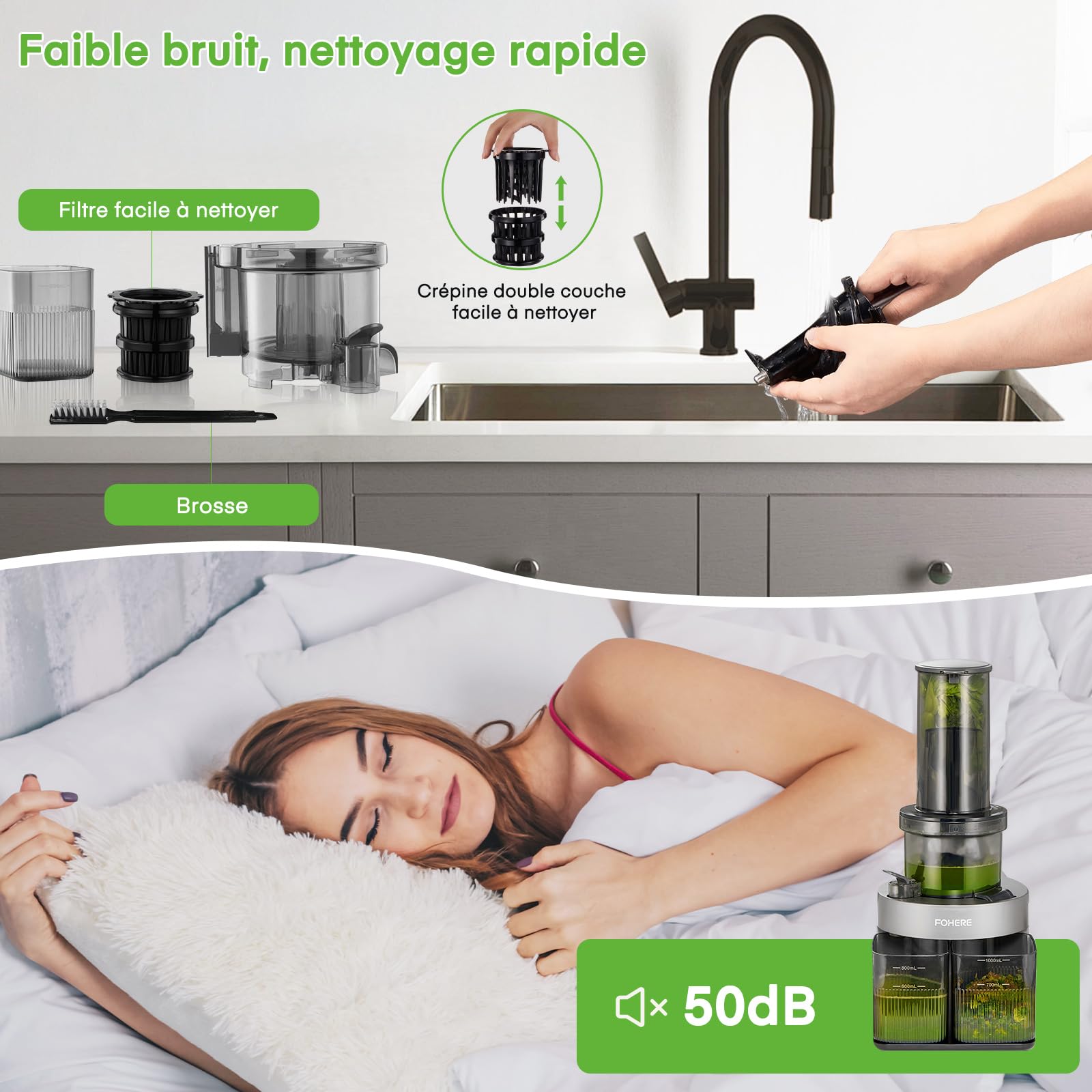 Extracteur de Jus de Fruits et Légumes, Slow Juicer 200W, Bouche 119MM, Fonction Inverse