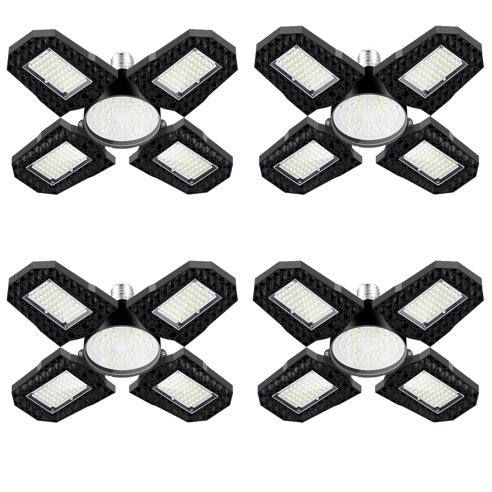 2 sztuki oświetlenia garażowego LED 100W Ultra jasne oświetlenie warsztatowe z 4 regulowanymi panelami Podstawa E27 Odkształcalne oświetlenie sufitowe do warsztatu strychu(4PACK)
