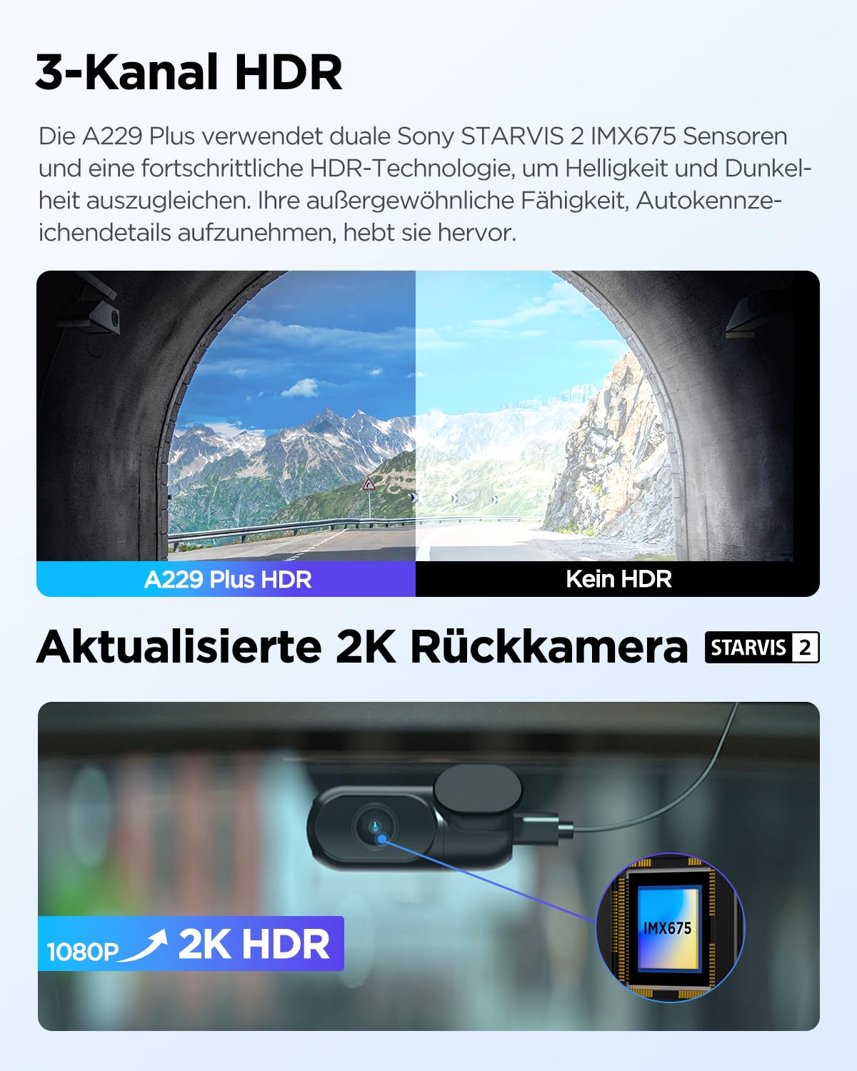 VIOFO A229 Plus 3 Lens 2K + 2K + 1080P, Dual STARVIS 2, HDR Vorne hinten Dashcam Auto, Sprachsteuerung & 5GHz Wi-Fi WLAN Autokamera, Ultrapräzises GPS, Super Nachtsicht 2.0, Sprachausgabe, 512 GB Max