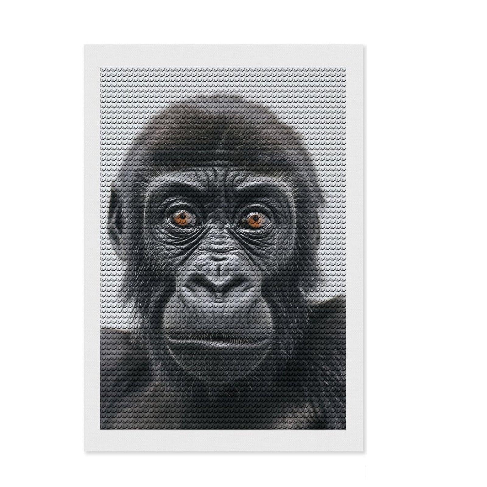 Junmoney Gorilla Face Diamond Painting Kit 8"x12", Neat Printed Canvas, Sparkling Round Gems, Fun Craft Experience, Office Decor