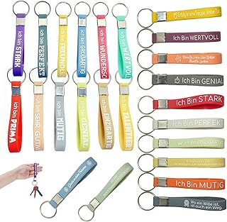 YYUEZHI 24 Piezas Llaveros Inspiradores De Silicona, Llaveros Con Frases Motivadoras, en Alemán, Pulsera Motivacional, Reg...